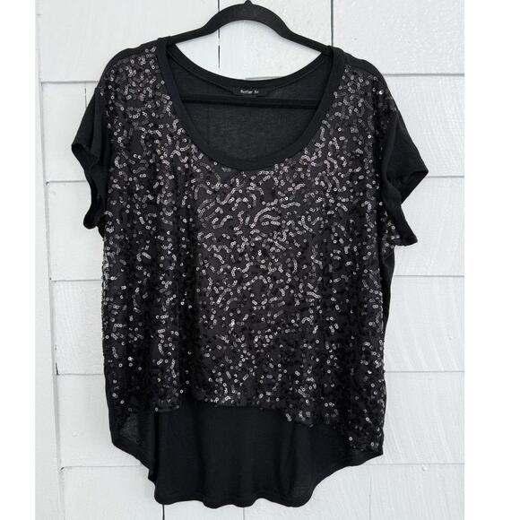 Better Be Womens Large Black Sequin Top Party Night Out Dressy Casual Disco Chic - Picture 1 of 8